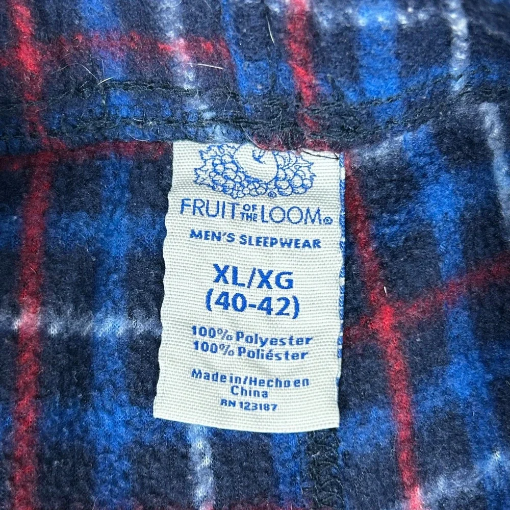 Fruit Of The Loom Pajama Pants Mens XL(40-42) Blue Red Plaid Fleece Sleepwear